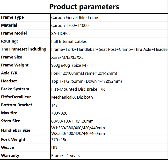 SA-HQR65 Carbon Road Bike Frameset