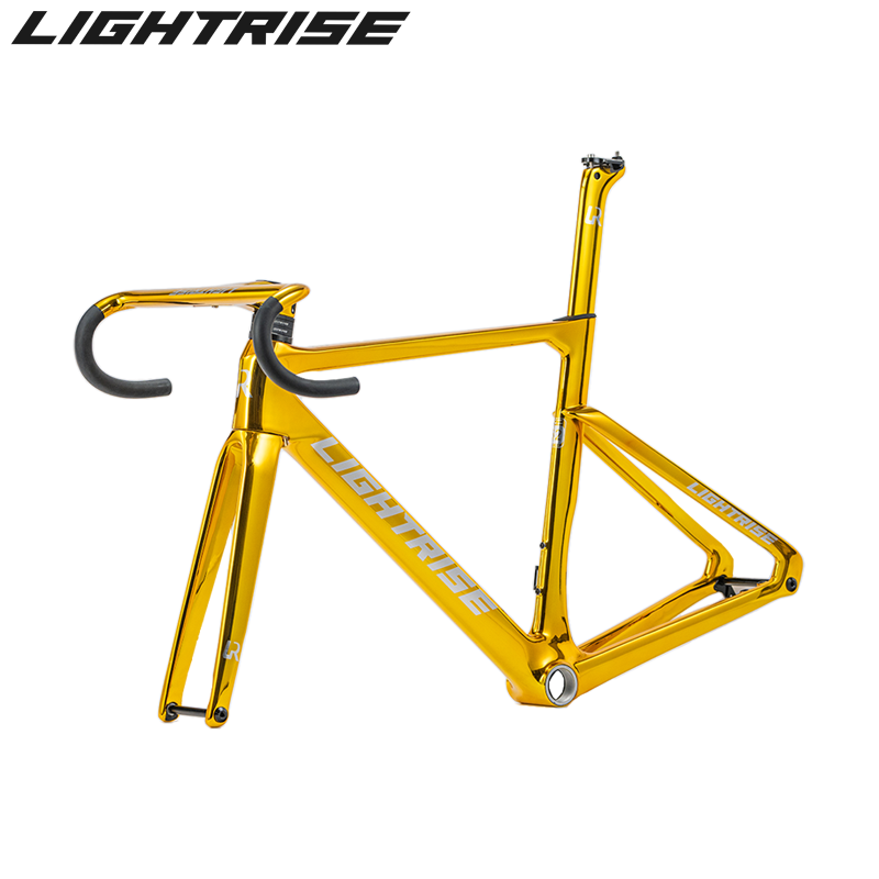 LIGHTRISE Integrated Molding Ultra Light Carbon Electroplated Gold Painting Road Bike Frame Disc Brake 700C T47