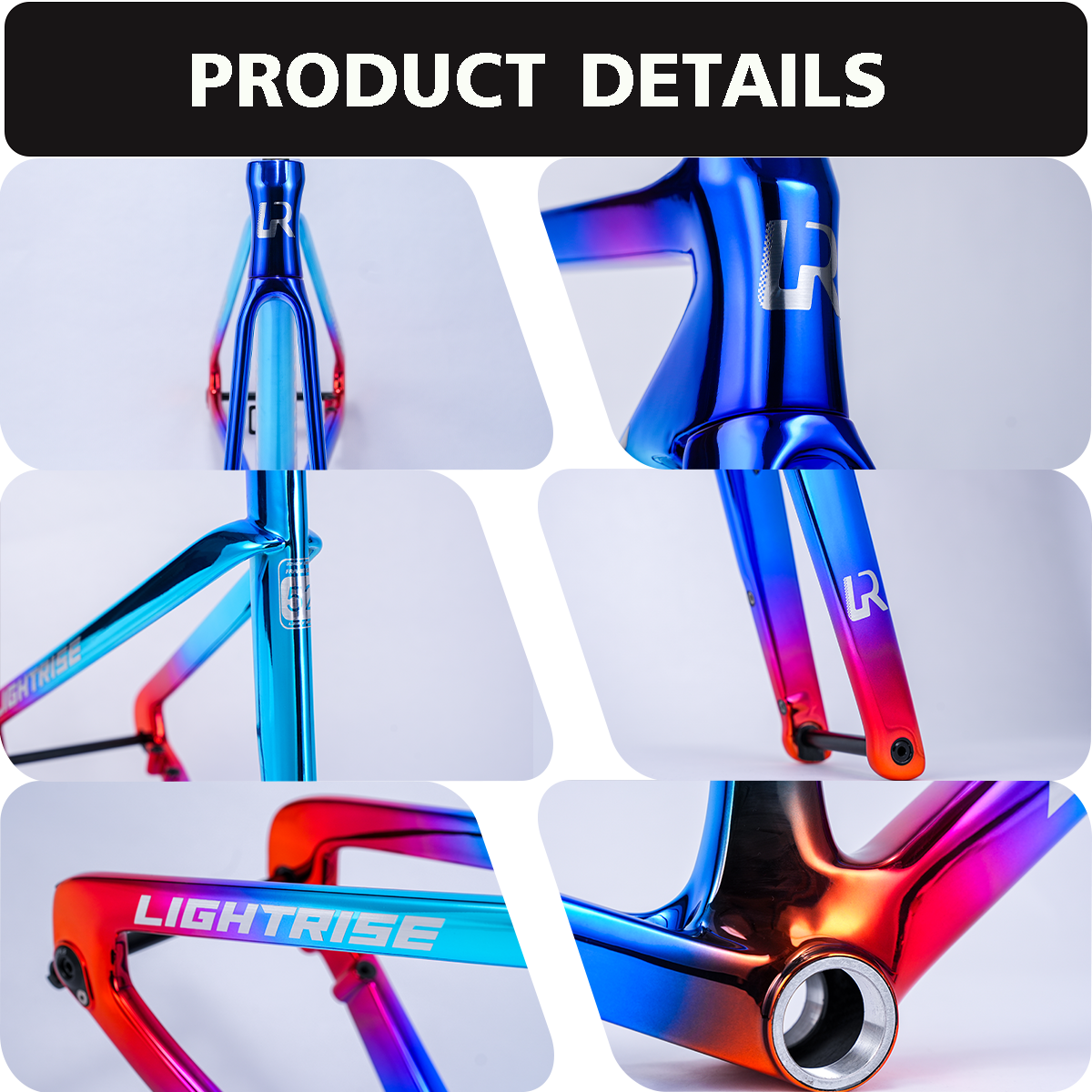 LIGHTRISE Integrated Molding Ultra Light Carbon Electroplated Ultra-iridiscent Painting Road Bike Frame Disc Brake 700C T47