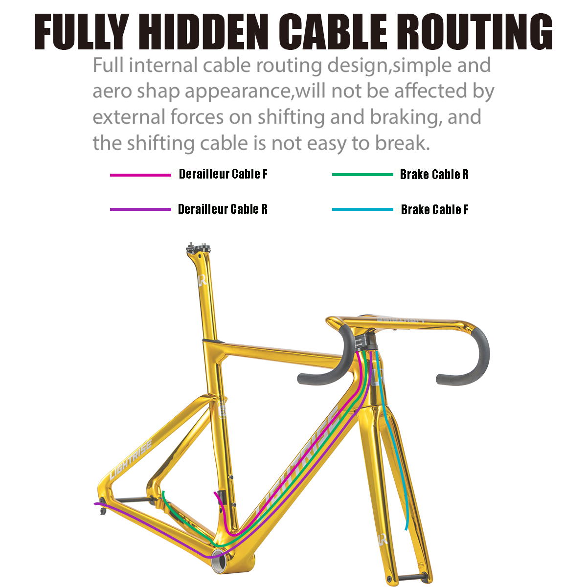 LIGHTRISE Integrated Molding Ultra Light Carbon Electroplated Ultra-iridiscent Painting Road Bike Frame Disc Brake 700C T47