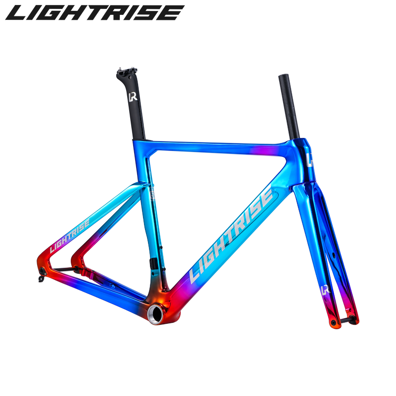 LIGHTRISE Integrated Molding Ultra Light Carbon Electroplated Ultra-iridiscent Painting Road Bike Frame Disc Brake 700C T47