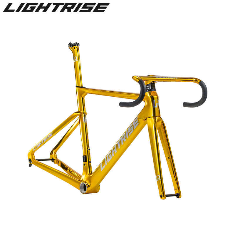 LIGHTRISE Integrated Molding Ultra Light Carbon Electroplated Gold Painting Road Bike Frame Disc Brake 700C T47