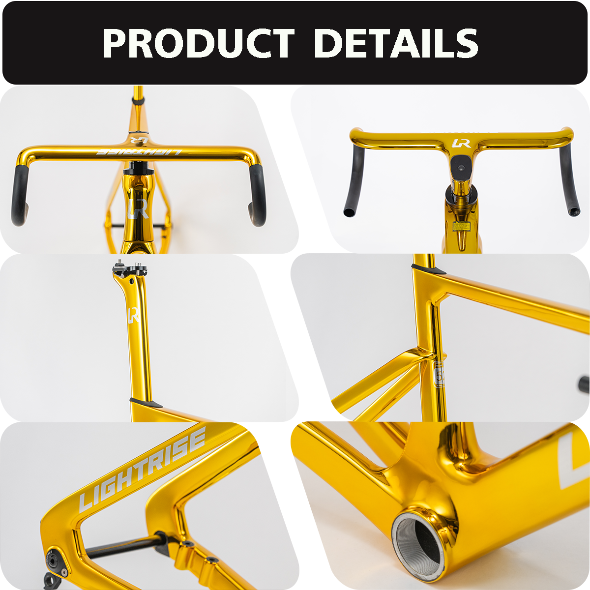 LIGHTRISE Integrated Molding Ultra Light Carbon Electroplated Gold Painting Road Bike Frame Disc Brake 700C T47