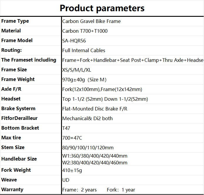SA-HQR56 Carbon Gravel Bike Frameset